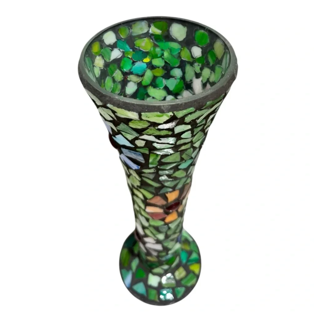 Vintage Glass Mosaic Trumpet Vase - Picture 3 of 5